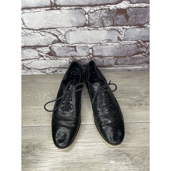 Mona Flying Black Leather Lace Up Brogue Wingtip Derby Shoes Women 39EU/8.5M US - Picture 2 of 16